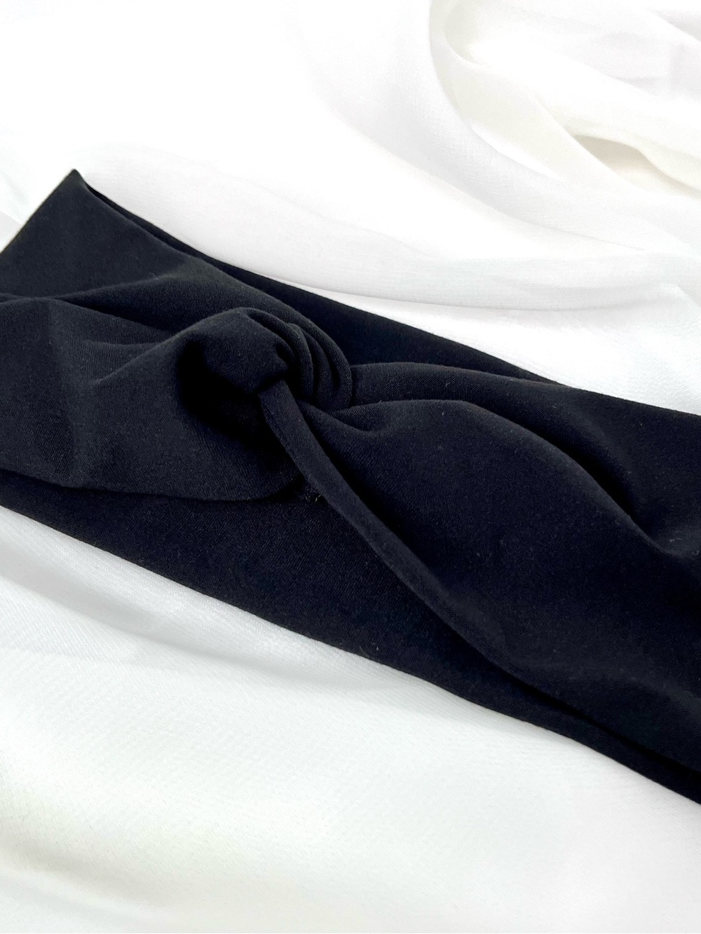Handmade Wide Black Twist Headband made of soft poly-brushed fabric - Picture 7 of 7